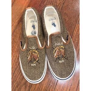 Polo Ralph Lauren Herringbone Slip On Sneakers Horse Crest 9.5 Preppy